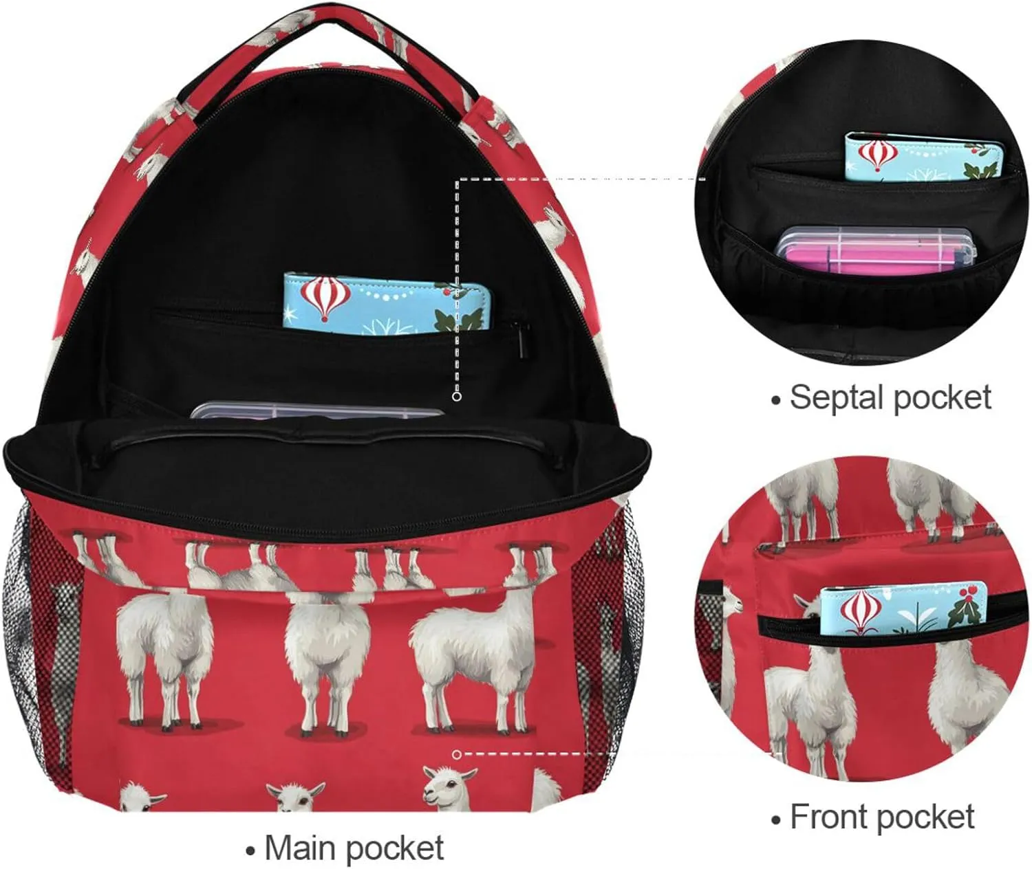 Sport Backpack for Women Men Waterproof Laptop Bookbag with Chest Strap for Business Work College Travel Trip Cartoon Funny Llama Red