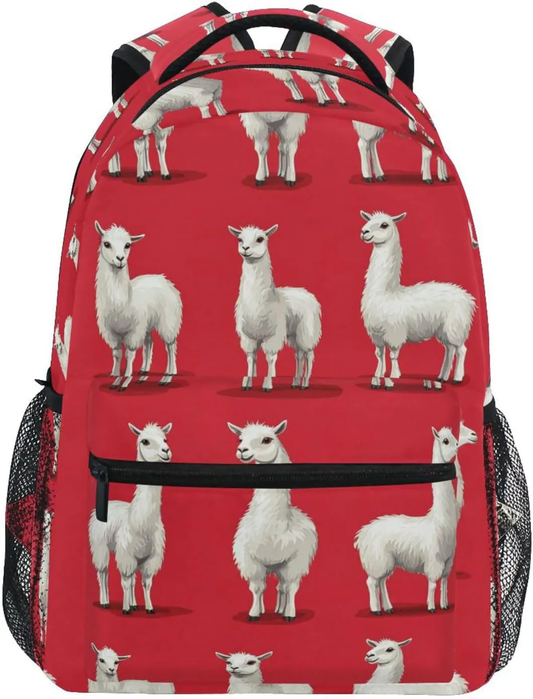 Sport Backpack for Women Men Waterproof Laptop Bookbag with Chest Strap for Business Work College Travel Trip Cartoon Funny Llama Red
