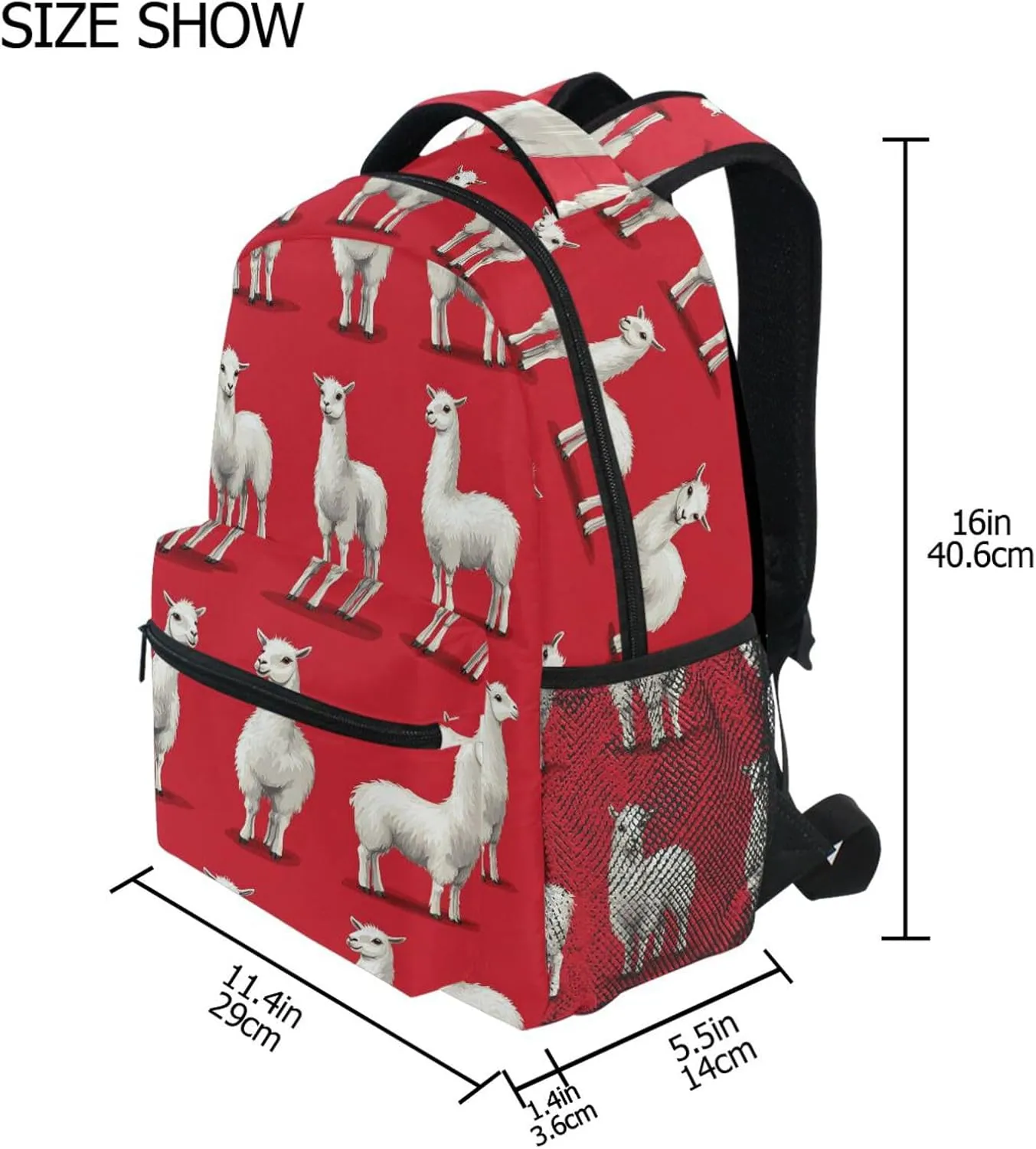 Sport Backpack for Women Men Waterproof Laptop Bookbag with Chest Strap for Business Work College Travel Trip Cartoon Funny Llama Red