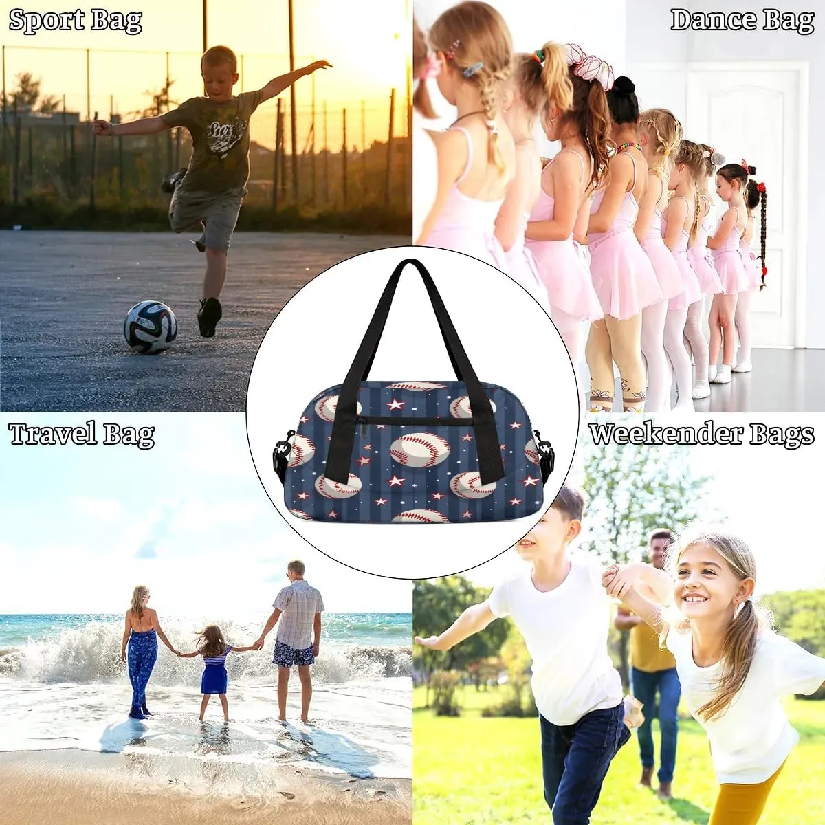 Sport Duffel Bag Baseballs Stars Kids Gym Bag Weekender Overnight Bags for Boys Girls Teens Carry On Workout Travel Bag
