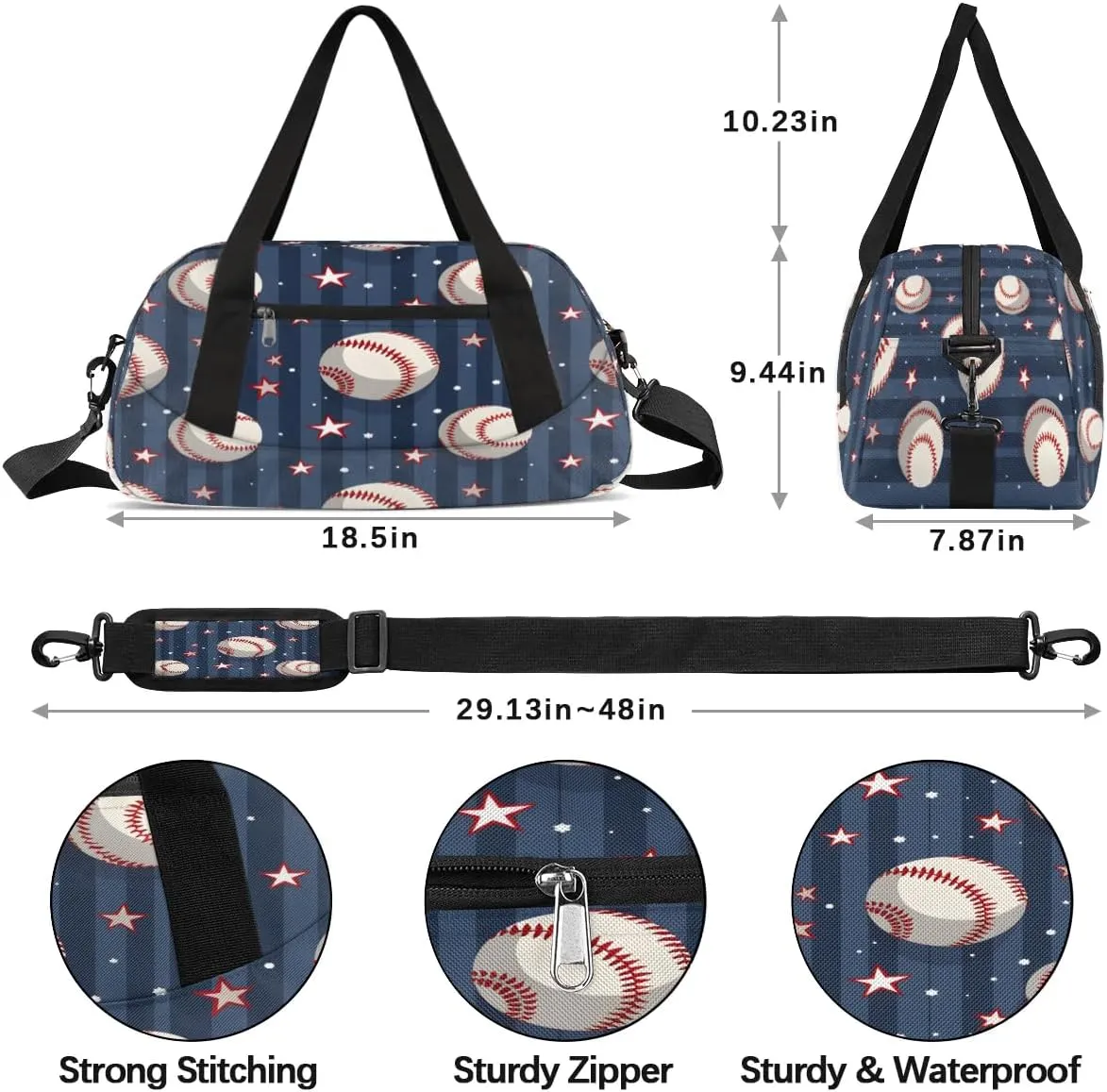 Sport Duffel Bag Baseballs Stars Kids Gym Bag Weekender Overnight Bags for Boys Girls Teens Carry On Workout Travel Bag