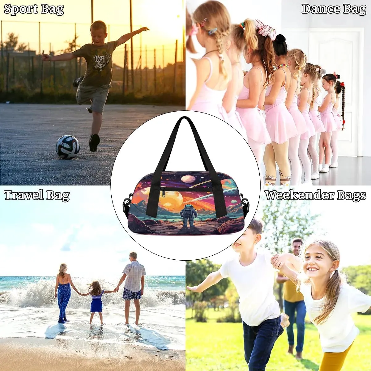 Sport Duffel Bag Space Astronaut Kids Gym Bag Weekender Overnight Bags for Boys Girls Teens Carry On Workout Travel Bag