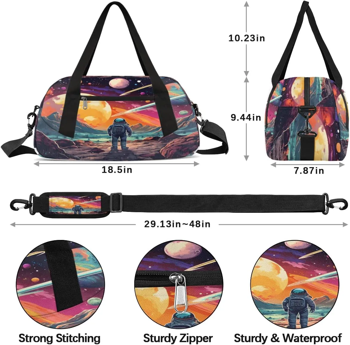 Sport Duffel Bag Space Astronaut Kids Gym Bag Weekender Overnight Bags for Boys Girls Teens Carry On Workout Travel Bag