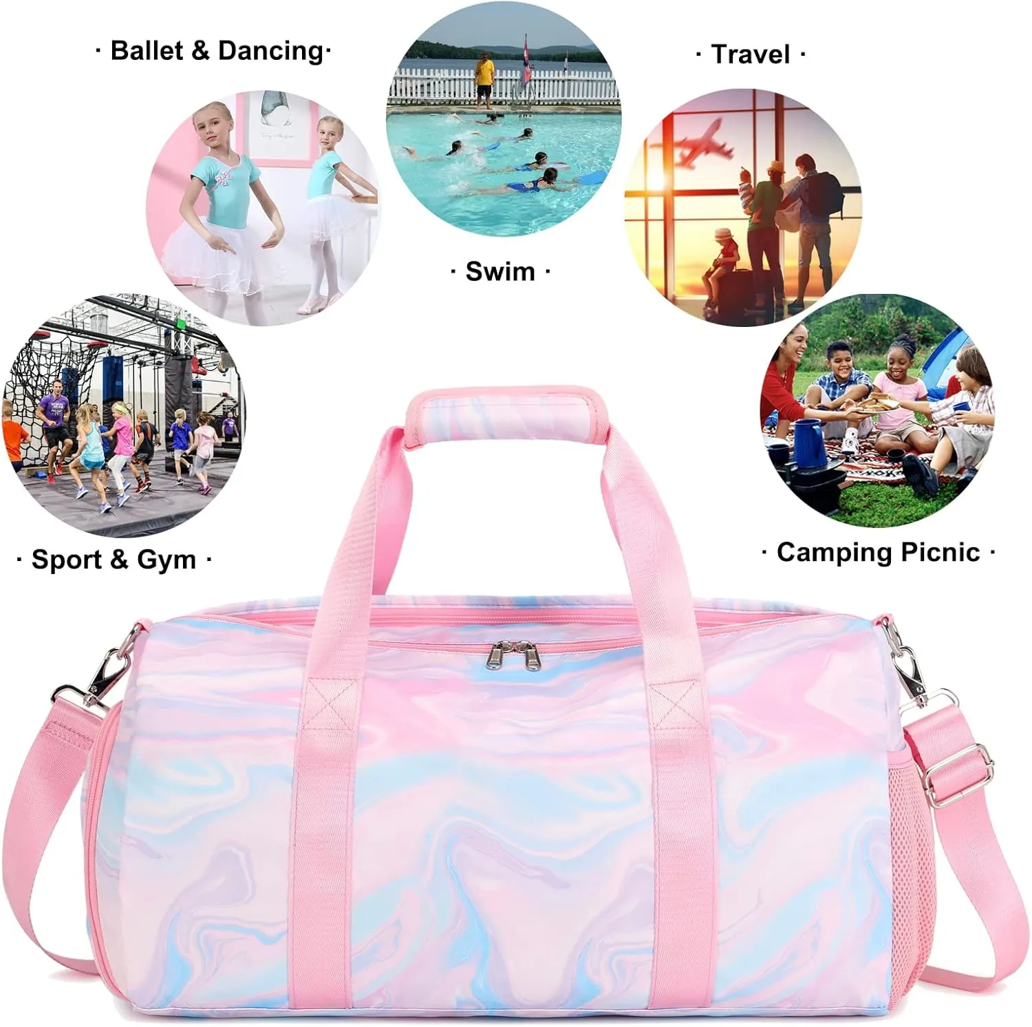 Sports Duffel for Girls Dance Bag Duffle Weekender Gym Travel Ballet Bags with Shoe Compartments
