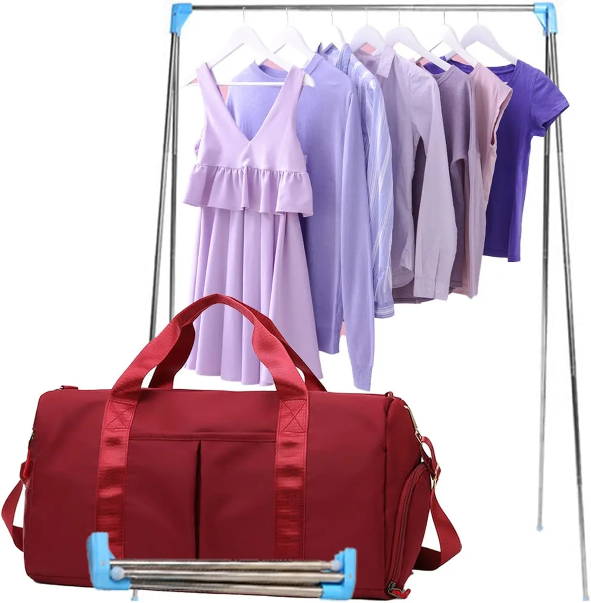 Sports Gym Bag Dance Bag Carry On Weekender Bag for Girls Teen Women, Waterproof Travel Duffle bag with Wet Pocket and Shoe Compartment (Bag   Garment Rack, Red)