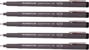 Staedtler 0.8 mm Pigment Liner Fineliner Sketching Drawing Drafting Pens Pack of 5