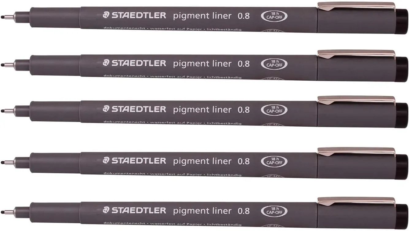 Staedtler 0.8 mm Pigment Liner Fineliner Sketching Drawing Drafting Pens Pack of 5