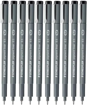 STAEDTLER Staedtler 0.5 Mm Pigment Liner Fineliner Sketching Drawing Drafting Pens Pack Of 10