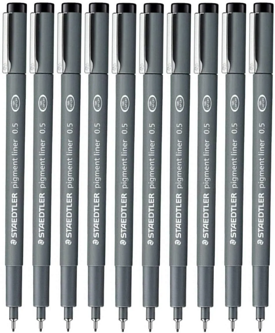 STAEDTLER Staedtler 0.5 Mm Pigment Liner Fineliner Sketching Drawing Drafting Pens Pack Of 10