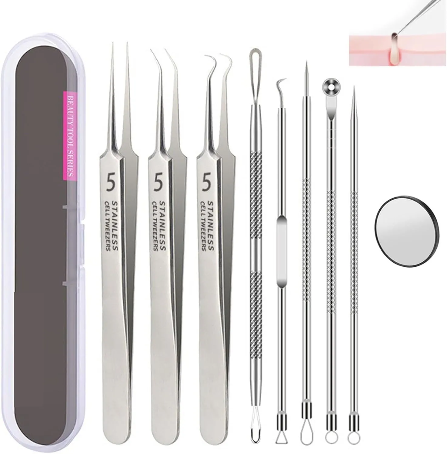Stainless Steel Blackhead Remover, Ten-Piece Set Blackhead Tools