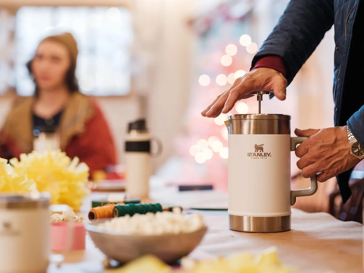 Stanley Classic Stay-Hot French Press Coffee Maker 48 oz | 5 Minute Brew, 4 Hours Hot | Mesh Filter for Coffee Grounds | Insulated Stainless Steel French Press | BPA-Free | Polar