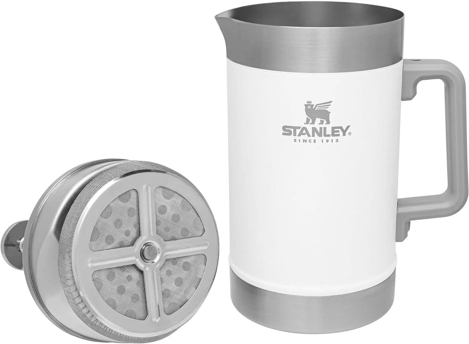 Stanley Classic Stay-Hot French Press Coffee Maker 48 oz | 5 Minute Brew, 4 Hours Hot | Mesh Filter for Coffee Grounds | Insulated Stainless Steel French Press | BPA-Free | Polar