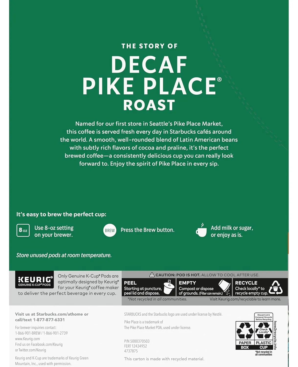 Starbucks Decaf Pike Place Roast K Cups, 24 Count (Pack of 2)