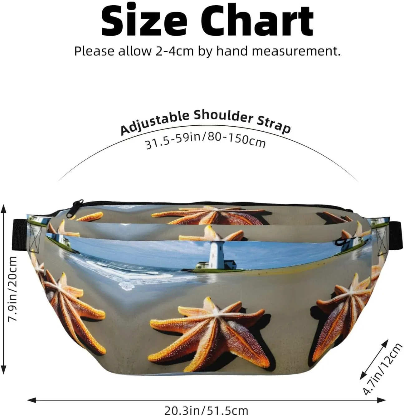 Starfish Lighthouse Beach Fanny Pack Crossbody Sling Bag â€“ Zipper Pockets for Travel, Hiking, Cycling, Workouts, and Everyday Use