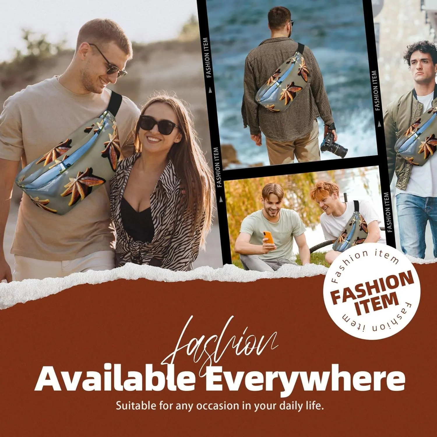 Starfish Lighthouse Beach Fanny Pack Crossbody Sling Bag â€“ Zipper Pockets for Travel, Hiking, Cycling, Workouts, and Everyday Use