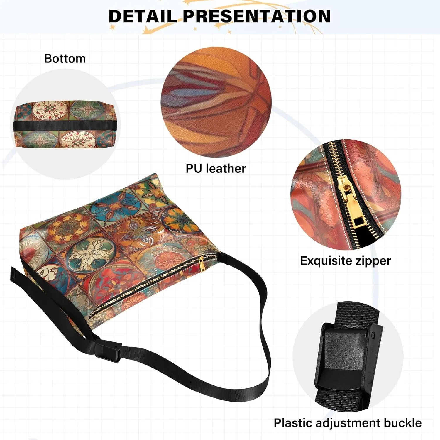 Stars in the Sky with Tree Shoulder Bag Leather, Leather Crossbody Shoulder Bag, Large Crossbody Bags Large Size