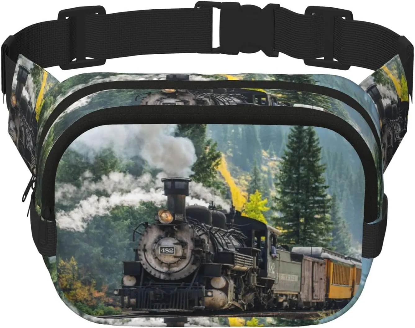 Steam Train Print Unisex Square Double Layer Waist Bag Trendy Crossbody Fanny Pack Travel Workouts