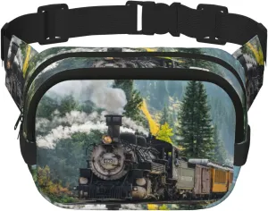 Steam Train Print Unisex Square Double Layer Waist Bag Trendy Crossbody Fanny Pack Travel Workouts