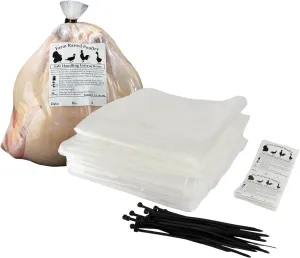 Stromberg's Poultry Heat Shrink Bags with Zip Ties & Processing Labels, 85 Micron Thickness, 3.4 Mil, BPA-Free, Kosher Certified, 10" x 18", Ideal for 2-10 lb Meat, Food-Grade, 100 Pack