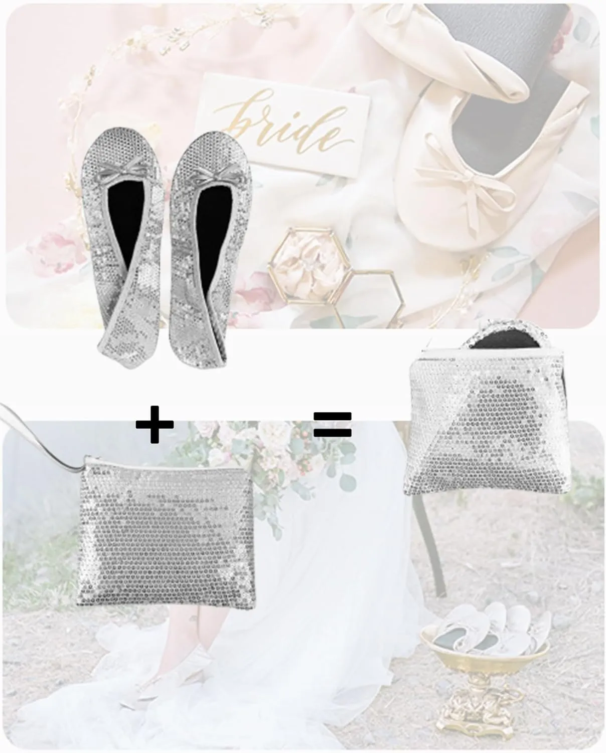 Stylish Foldable Ballet Flats for Women Portable Roll Up Travel Shoes for Wedding Bridesmaid Includes Carrying Pouch