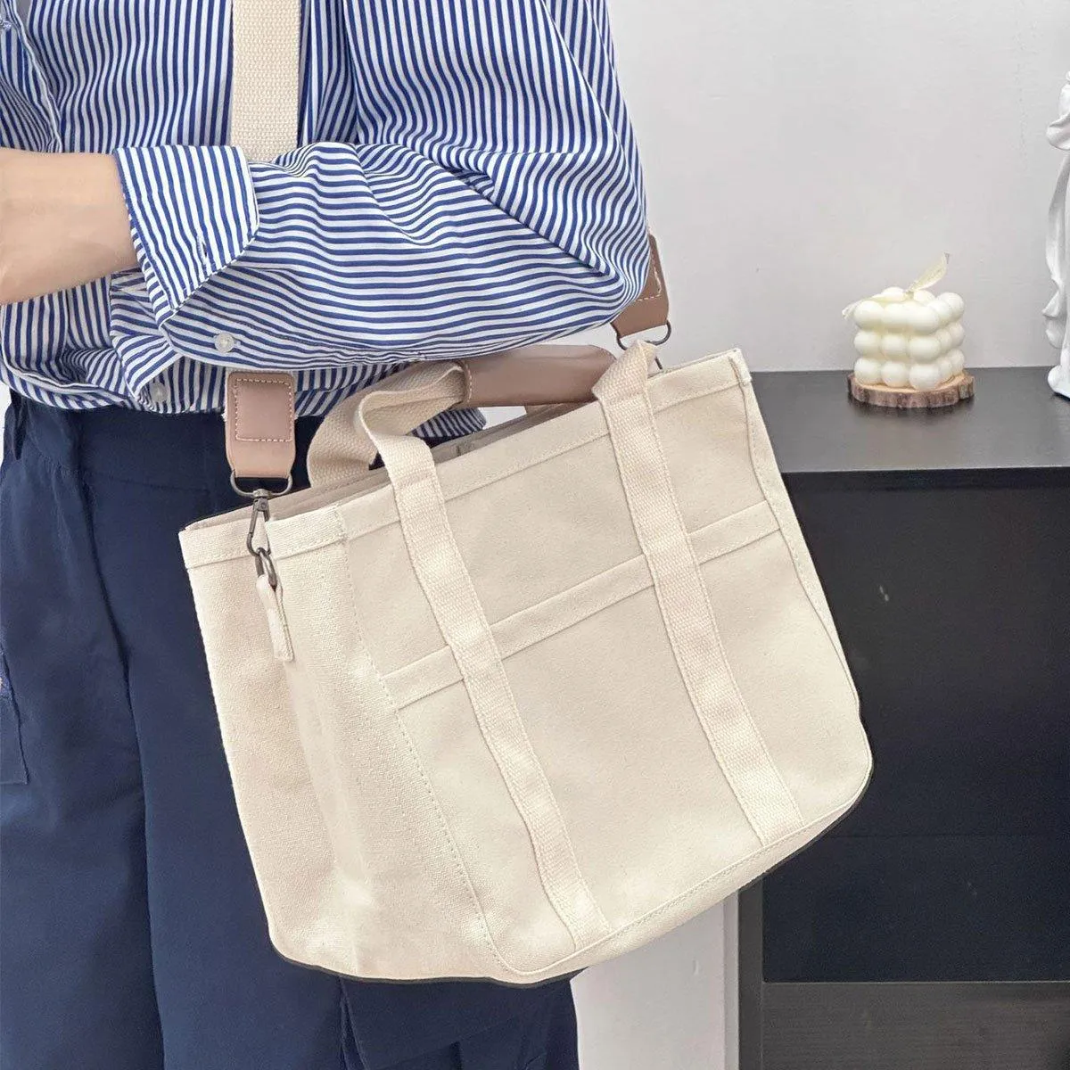 Stylish Multifunctional Mummy Bag Canvas Shoulder Crossbody Handheld Tote Bag