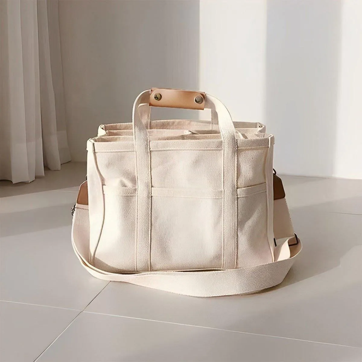 Stylish Multifunctional Mummy Bag Canvas Shoulder Crossbody Handheld Tote Bag