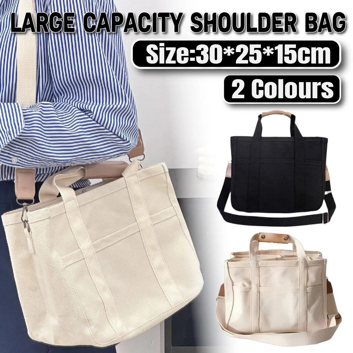 Stylish Multifunctional Mummy Bag Canvas Shoulder Crossbody Handheld Tote Bag