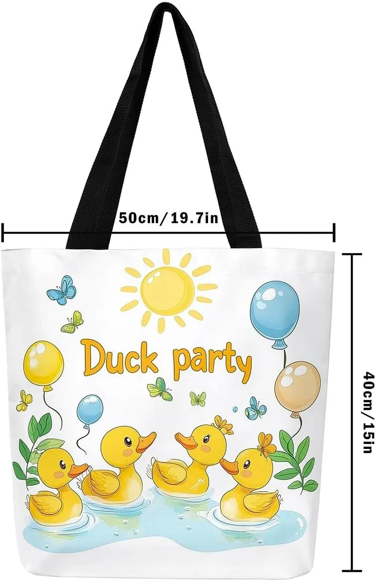 Sunglasses Duck Canvas Tote Bag for Women,Cute Wild Animal Large Shoulder Bag,Cartoon Pet Country