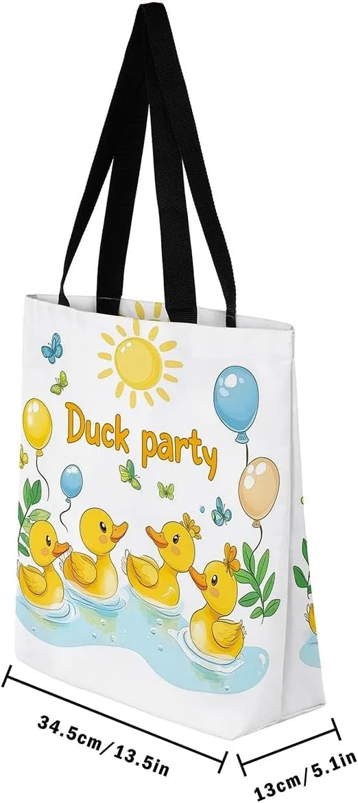 Sunglasses Duck Canvas Tote Bag for Women,Cute Wild Animal Large Shoulder Bag,Cartoon Pet Country