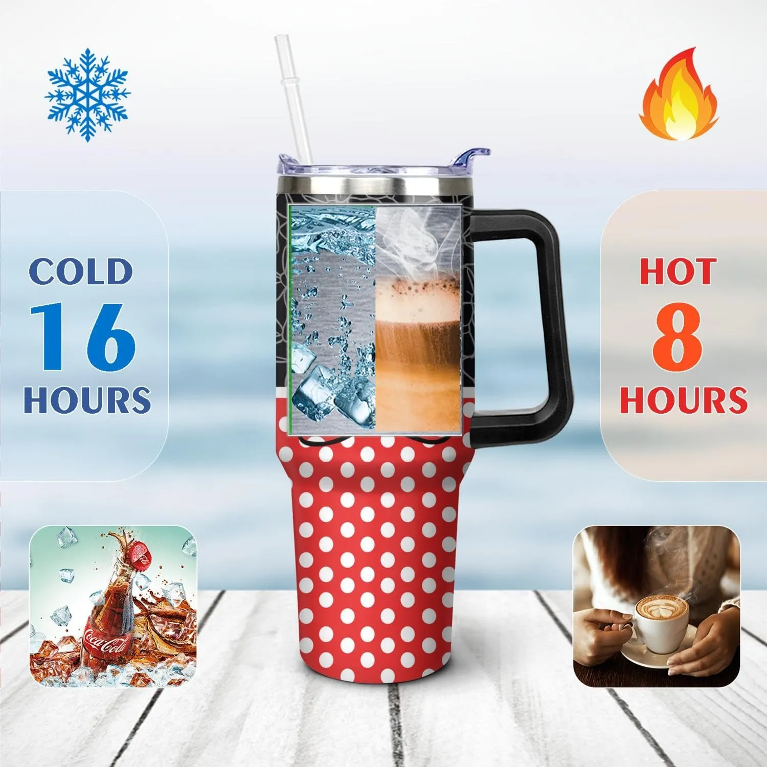 Sunmdecor 40 Oz Tumbler with Handle and Silicone Straws, Coffee Insulated Tumbler with Handle, 40oz tumbler with handle