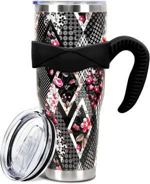 Sunmdecor Pioneer Women Flower Tumbler with Handle and Silicone Straws - 40 Oz Monther's day Cups gifts Insulated Tumbler - Brithdaty Gifts for Mon Daughter Grandma