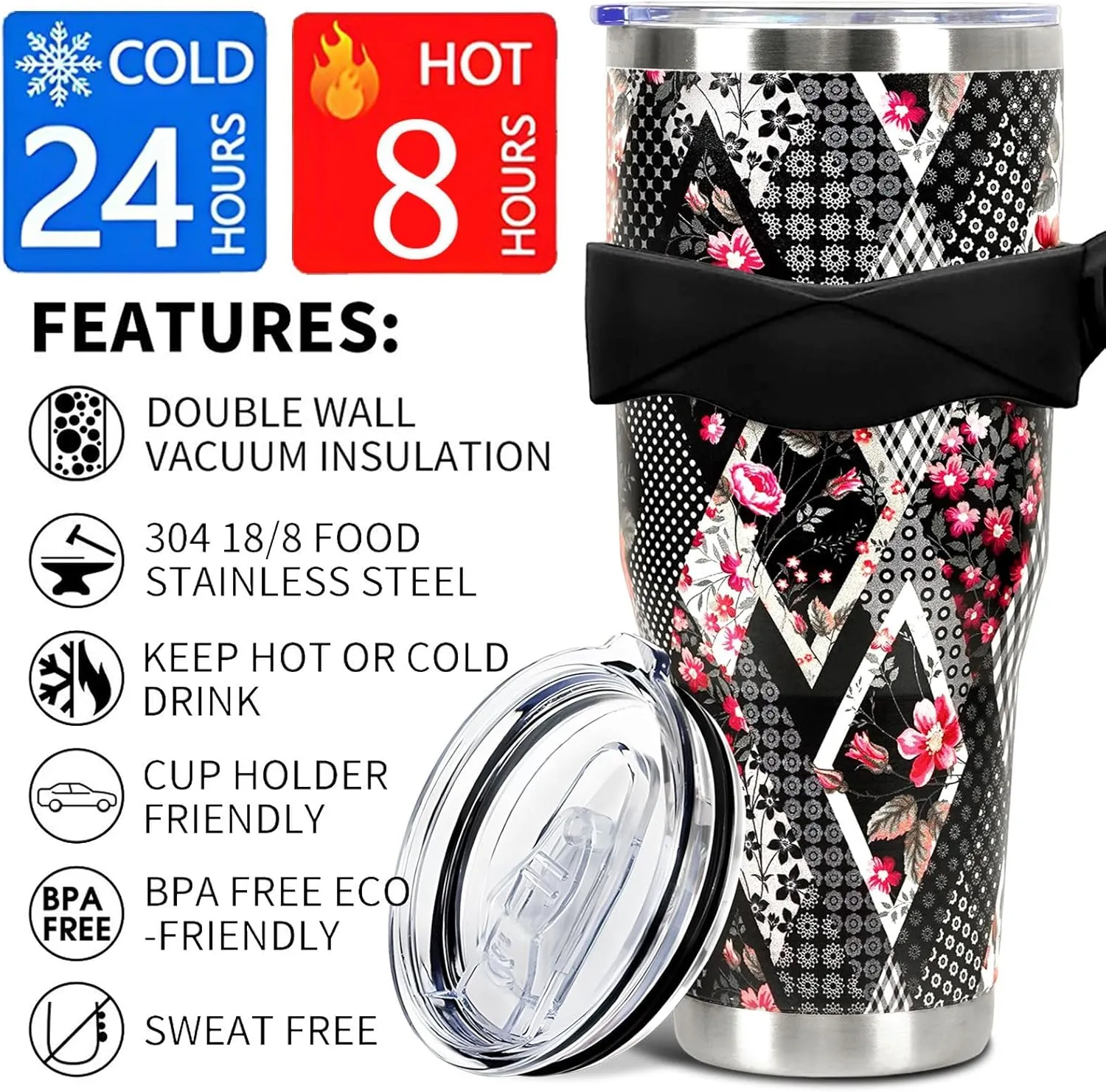 Sunmdecor Pioneer Women Flower Tumbler with Handle and Silicone Straws - 40 Oz Monther's day Cups gifts Insulated Tumbler - Brithdaty Gifts for Mon Daughter Grandma
