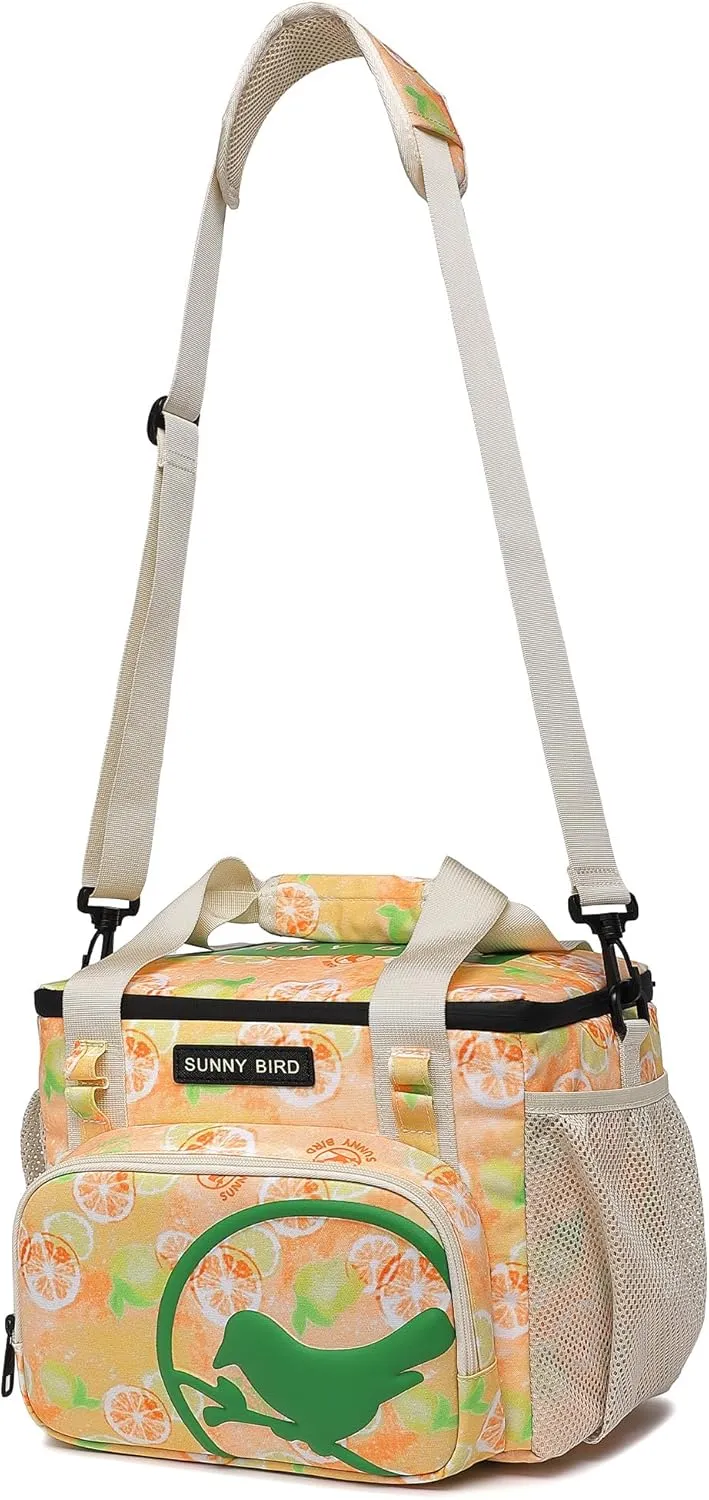 SUNNY BIRD 12L Large Insulated Lunch Bag, Leakproof and Foldable Lunch Cooler Box for Women Adult and Men, Fits 18 Cans (Grapefruit Pink)