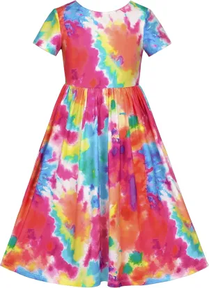 Sunny Fashion Girls Dress Floral Maxi Dress Open Back Bow Tie Casual Size 4-8
