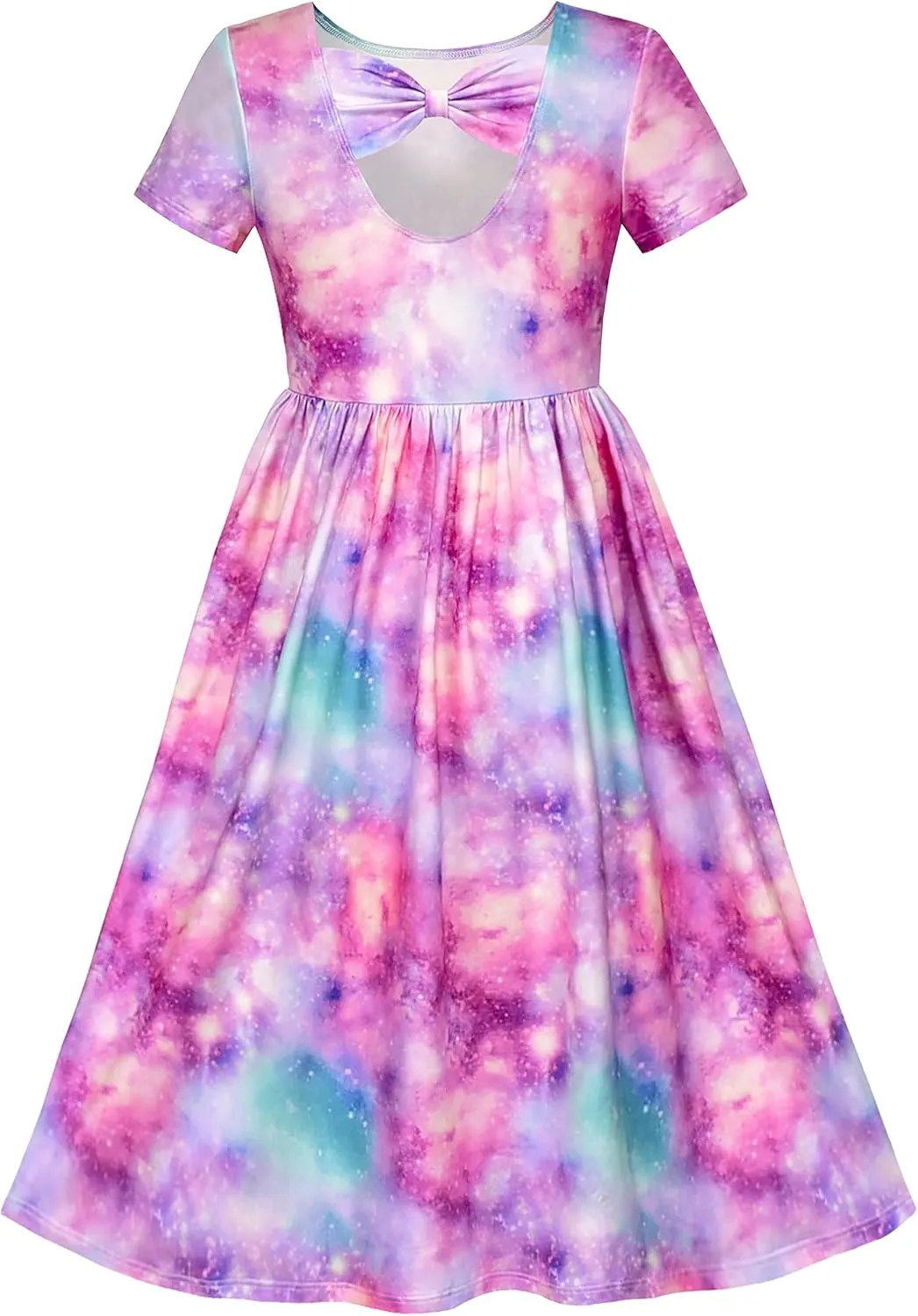 Sunny Fashion Girls Dress Floral Maxi Dress Open Back Bow Tie Casual Size 4-8