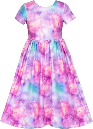 Sunny Fashion Girls Dress Floral Maxi Dress Open Back Bow Tie Casual Size 4-8