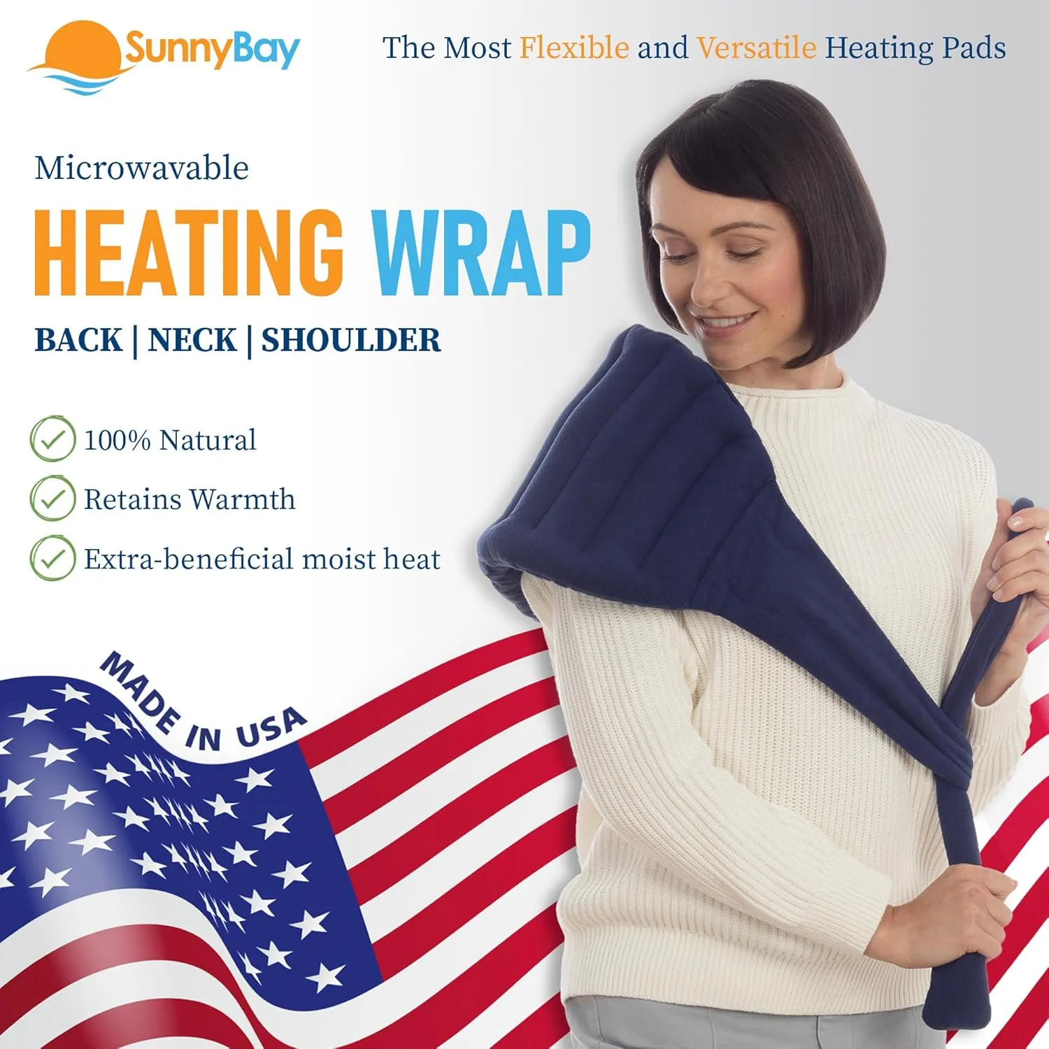 SunnyBay Microwave Heating Pad, Microwavable Moist Hot or Cool Bean Bag Wrap for Neck, Shoulder, Knee, or Back Pain with Fastening Straps, 10x18 Inch Heating Area, 2.8 Lbs, Made in USA, 58 Inches