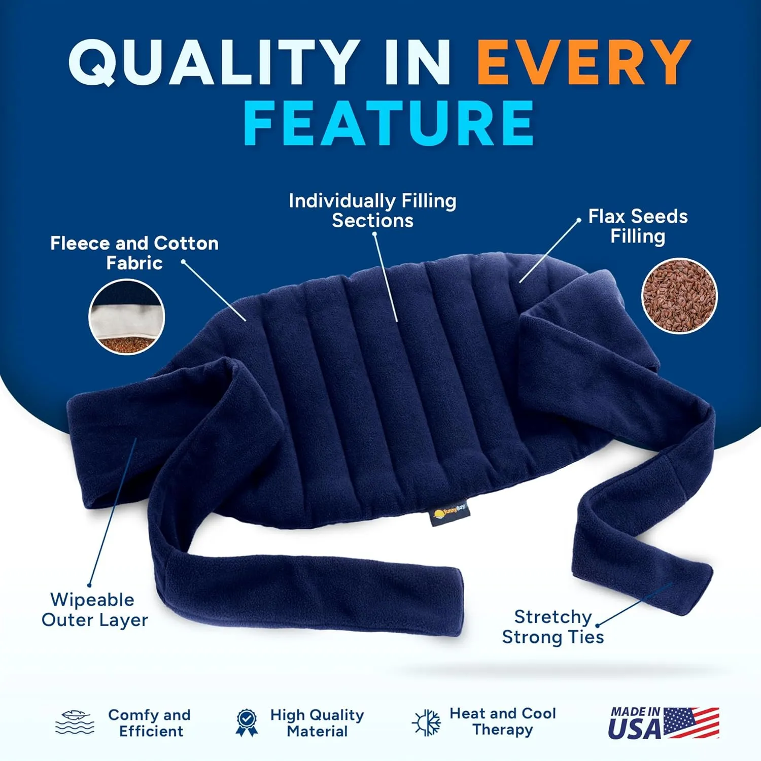 SunnyBay Microwave Heating Pad, Microwavable Moist Hot or Cool Bean Bag Wrap for Neck, Shoulder, Knee, or Back Pain with Fastening Straps, 10x18 Inch Heating Area, 2.8 Lbs, Made in USA, 58 Inches