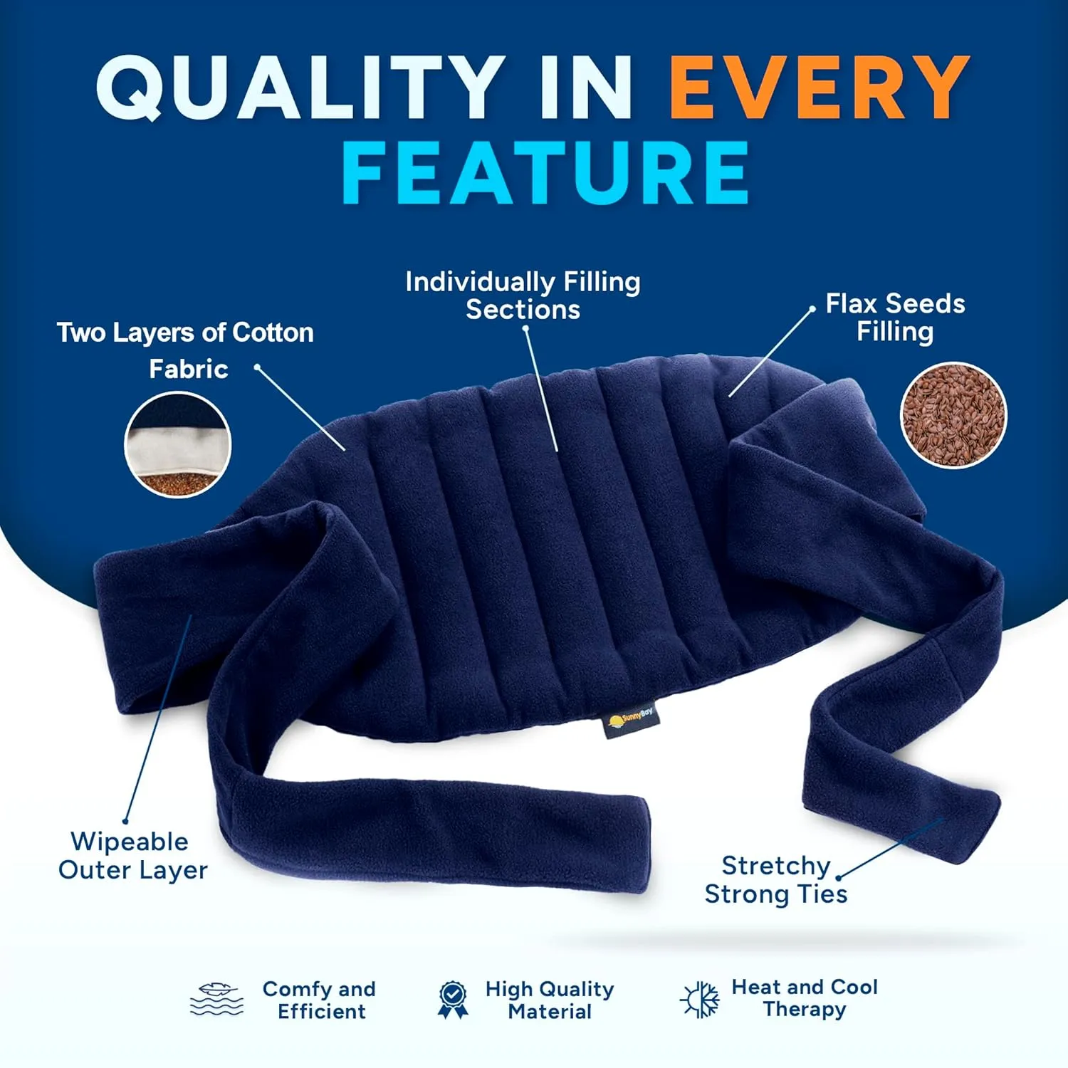SunnyBay Microwave Heating Pad, Microwavable Moist Hot or Cool Bean Bag Wrap for Neck, Shoulder, Knee, or Back Pain with Fastening Straps, 2.8 Lbs, 10x19, Made in USA, Cotton