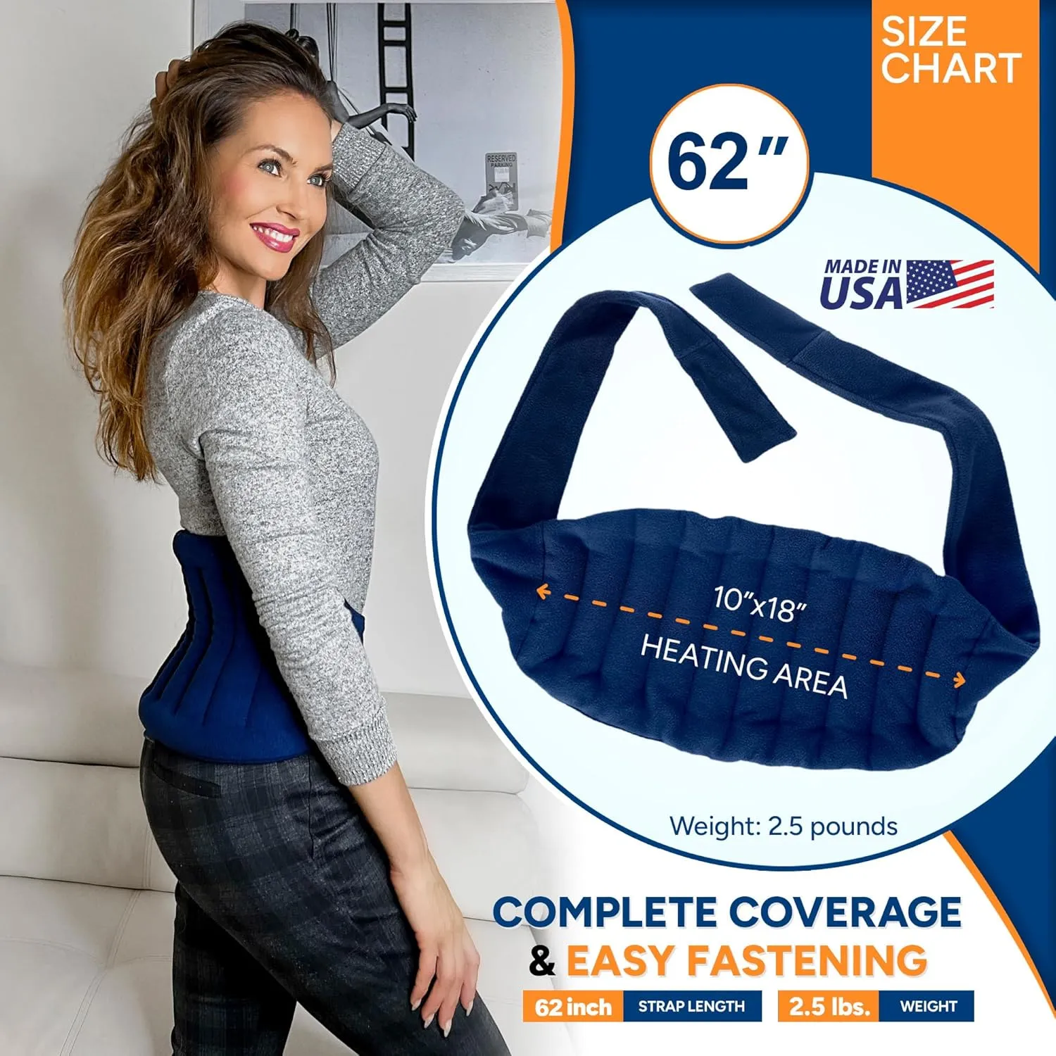 SunnyBay Microwave Heating Pad, Microwavable Moist Hot or Cool Bean Bag Wrap for Neck, Shoulder, Knee, or Back Pain with Fastening Straps, 2.8 Lbs, 10x19, Made in USA, Cotton