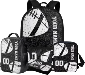 Suobstales American Football Print 4 Pieces Backpack for Boys Girls, Boho Mandala Flower Schoolbag with Lunch Box Pencil Case Crossbody Bag, 17" Bookbag for Elementary Middle High School Student
