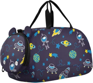 susiyo Small Duffle Bag Astronauts Comets Planets Rockets Kids Duffle Bag for Boys Girls Dance Bag Gym Bag