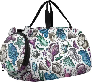 susiyo Small Duffle Bag Underwater Colorful Seashell Fish Kids Duffle Bag for Boys Girls Dance Bag Gym Bag