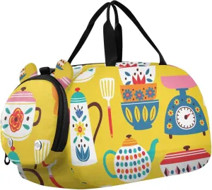 susiyo Small Duffle Bag Yellow Vintage Kitchen Tools Kids Duffle Bag for Boys Girls Dance Bag Gym Bag