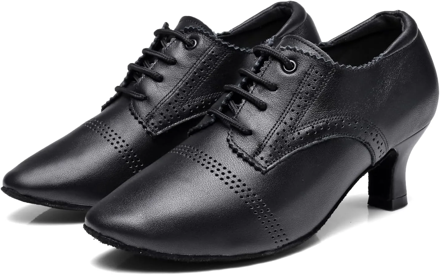 SWDZM Leather Ballroom Dance Practice Shoes for Women Closed Toe Modern Salsa Rhythm Teaching Shoes