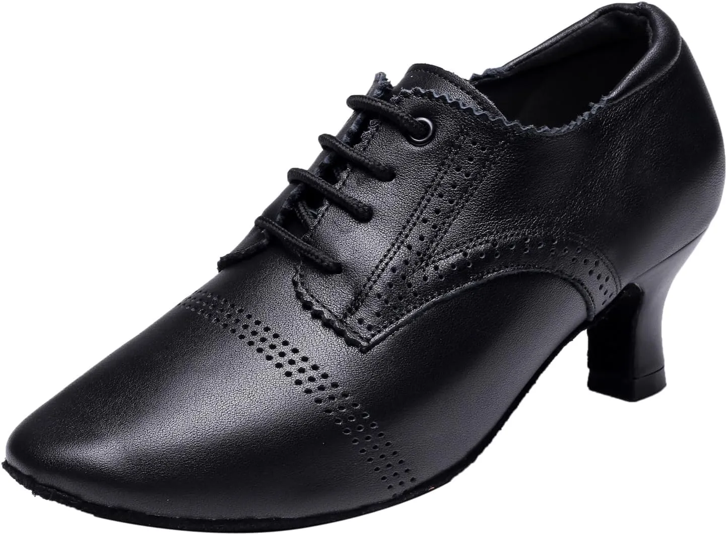 SWDZM Leather Ballroom Dance Practice Shoes for Women Closed Toe Modern Salsa Rhythm Teaching Shoes