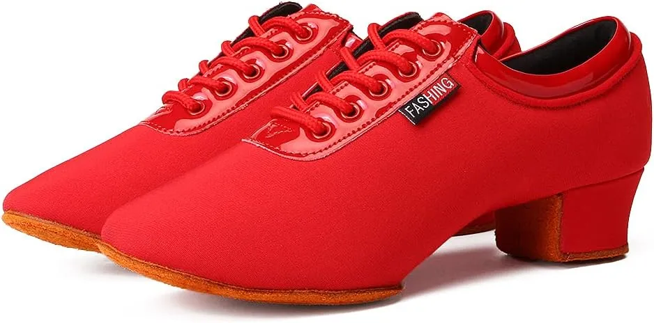 SWDZM Men&Women Ballroom Dance Shoes Low Heel Lace up Latin Salsa Practice Dancing Shoes