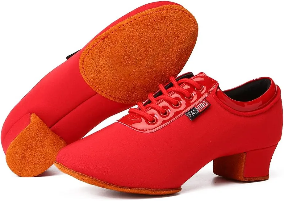 SWDZM Men&Women Ballroom Dance Shoes Low Heel Lace up Latin Salsa Practice Dancing Shoes
