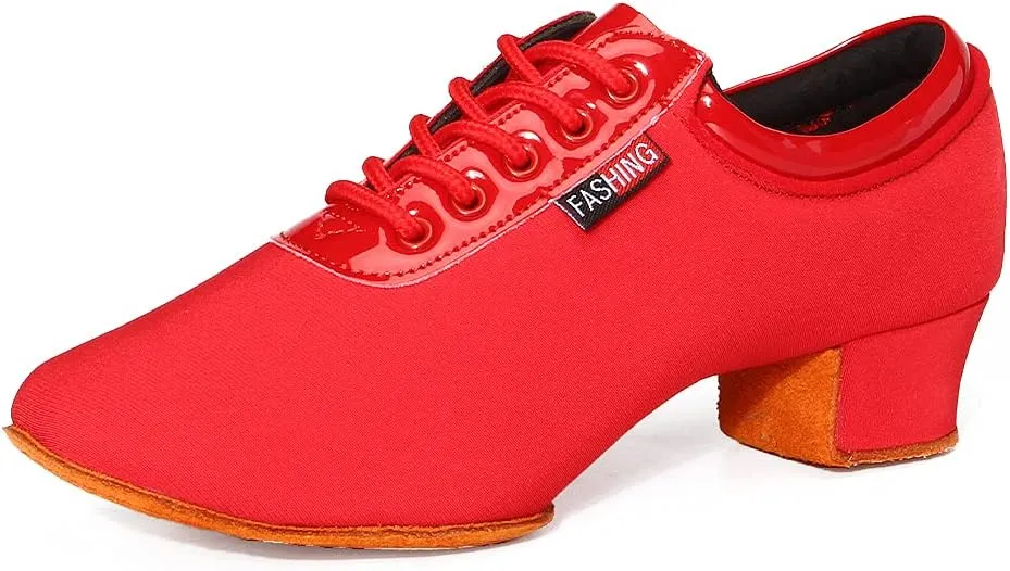 SWDZM Men&Women Ballroom Dance Shoes Low Heel Lace up Latin Salsa Practice Dancing Shoes