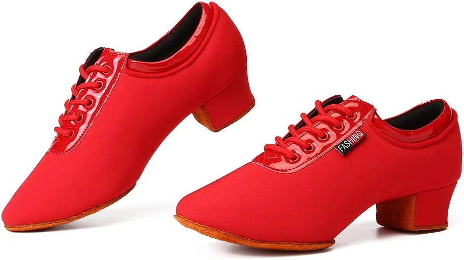 SWDZM Men&Women Ballroom Dance Shoes Low Heel Lace up Latin Salsa Practice Dancing Shoes